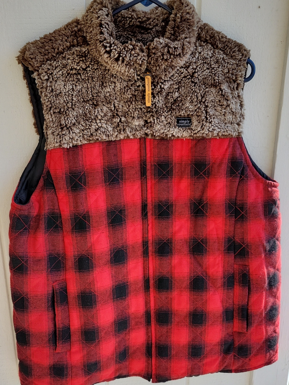 Simply Southern Red and Black Plaid Black Lined Vest